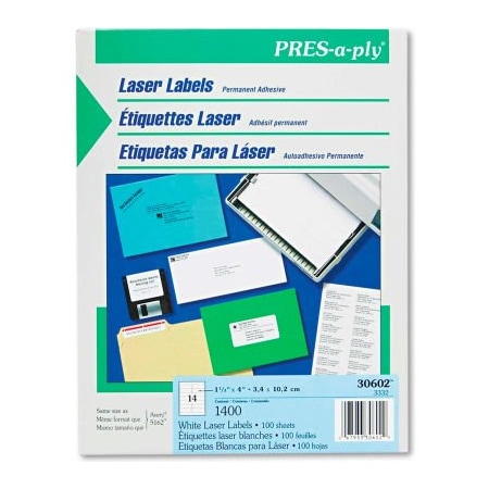 Avery Avery Pres-A-Ply Laser Address Labels, 1-1/3 x 4, White, 1400/Box 30602